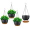 4Pcs 9.64In Diameter Hanging Planter With Drainage Holes Removable Self Watering Tray Plastic Hanging Flower Plant Pots